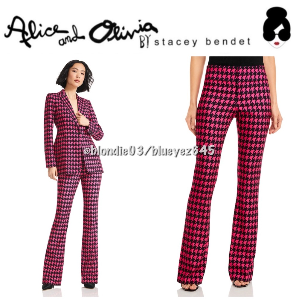 Alice + Olivia pink houndstooth bootcut pants 8 NWT